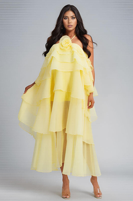 Golden Grace Ruffle Dress