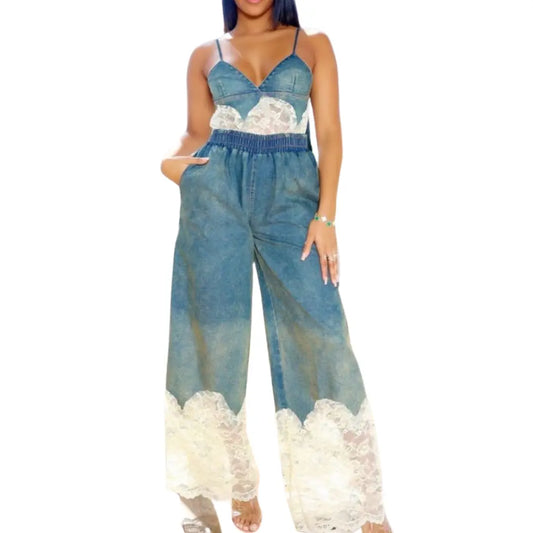 Lace Denim One-Piece Gracefully Me